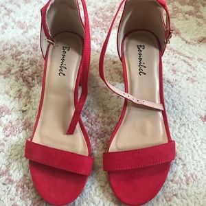 Red ankle strap block heels BNWT size 7